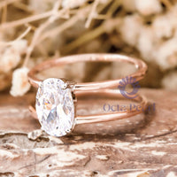 Oval Moissanite Double Band Solitaire Ring