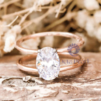 Oval Moissanite Double Band Solitaire Ring