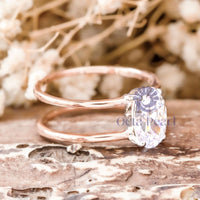 Oval Moissanite Double Band Solitaire Ring