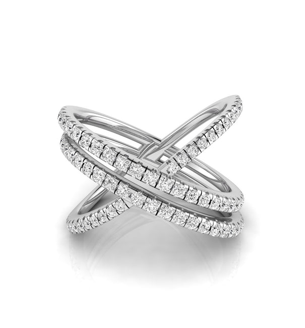 Round Cut Moissanite Designer Criss Cross X Ring