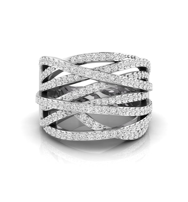 Criss Cross Party Wear Ring With Round Moissanite