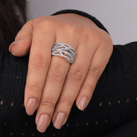 Silver ring on a finger with a neutral background, Conflict Free Round Moissanite Ring, Affordable Moissanite Party Wear Band, Sustainable Moissanite Celebration Ring