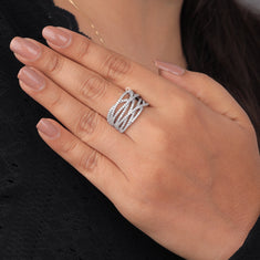 Criss Cross Party Wear Band With Round Moissanite - alternate view