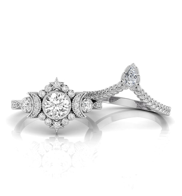 Round CZ Stone Selene Moon Goddess Ring Set