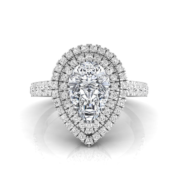 Pear Moissanite Double Halo Wedding Ring