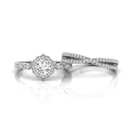 Round Moissanite Halo Criss Cross Bridal Ring Set