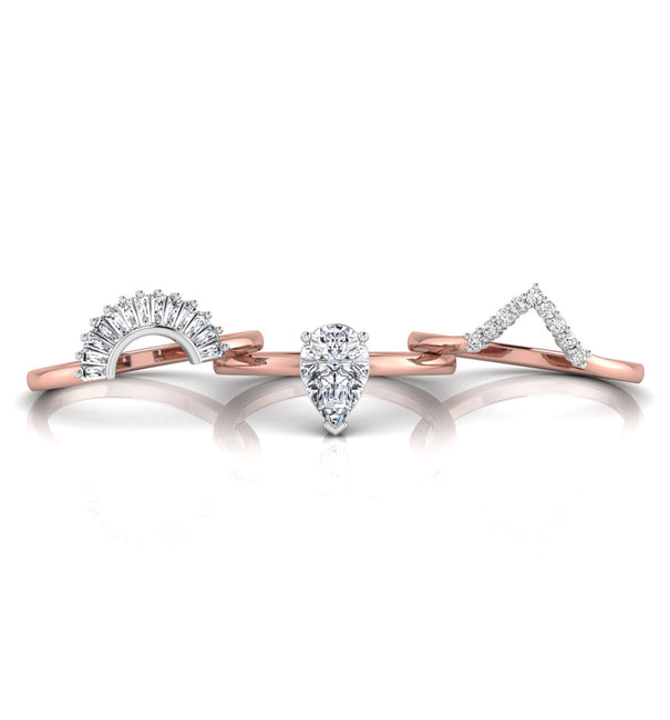 Pear CZ Stone Trio Nesting Ring Set For Wedding