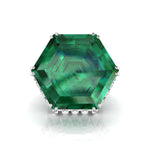 Green Hexagon Cut CZ Stone Hidden Halo Cocktail Ring