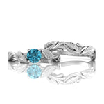 Round CZ Stone Solitaire Leaf Inspire Twig Ring Set