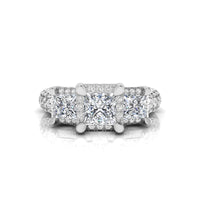 Princess CZ Three Stone Halo Engagement Ring