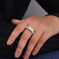 Princess CZ Three Stone Halo Engagement Ring - alternate view