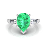 Green Pear & Baguette Cut CZ Three Stone Ring