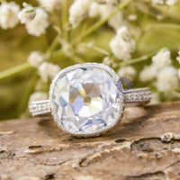 Old Mine Cut CZ Stone Milgrain Bezel Set Art Deco Wedding Ring For Women