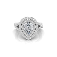 Double Halo Twisted Shank Pear Cut Moissanite Wedding Ring