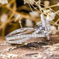 Double Halo Twisted Shank Pear Cut Moissanite Wedding Ring