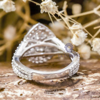 Double Halo Twisted Shank Pear Cut Moissanite Wedding Ring