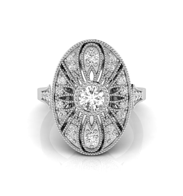 Round Moissanite Oval Shape Milgrain Engagement Ring