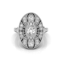 Round Moissanite Oval Shape Milgrain Engagement Ring