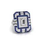 Emerald Cut CZ Stone Double Halo Art deco Dinner Ring