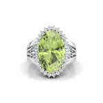 Peridot Oval Cut CZ Stone Halo Three Shank Ring