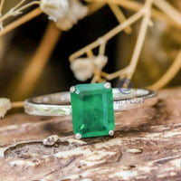 Solitaire Emerald Cut CZ Green Stone Engagement Wedding Ring For Women (1 3/4 TCW)