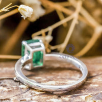 Solitaire Emerald Cut CZ Green Stone Engagement Wedding Ring For Women