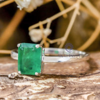 Solitaire Emerald Cut CZ Green Stone Engagement Wedding Ring For Women