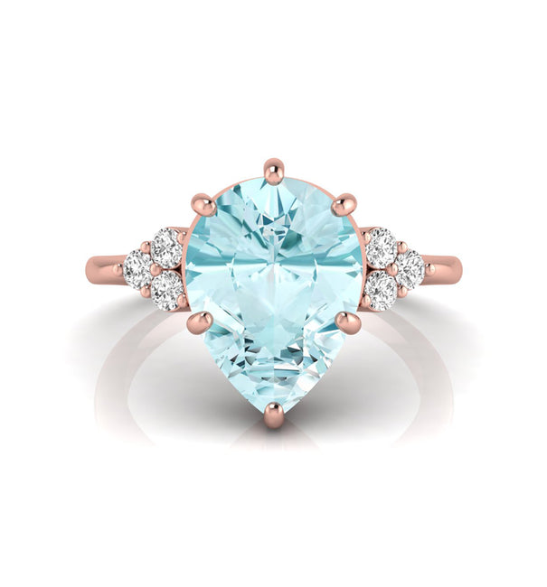 Aquamarine Pear & Round Cut CZ Seven Stone Ring