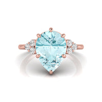 Aquamarine Pear & Round Cut CZ Seven Stone Ring