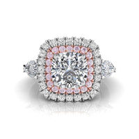 Three Stone Double Halo Ring