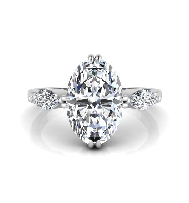 Oval & Marquise CZ Three Stone Ring For Wedding