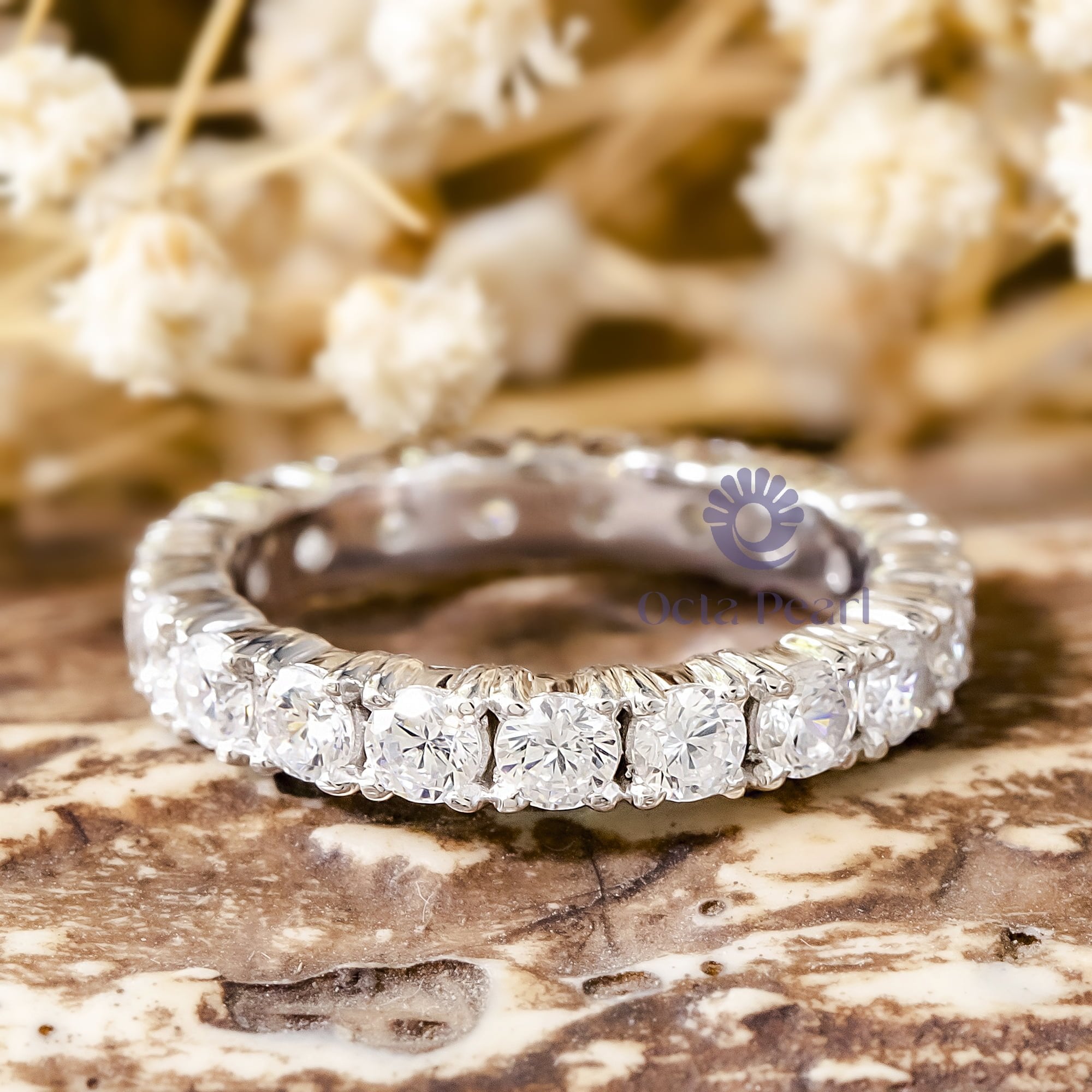 Moissanite Round Cut Full Eternity Stacking Wedding Band For