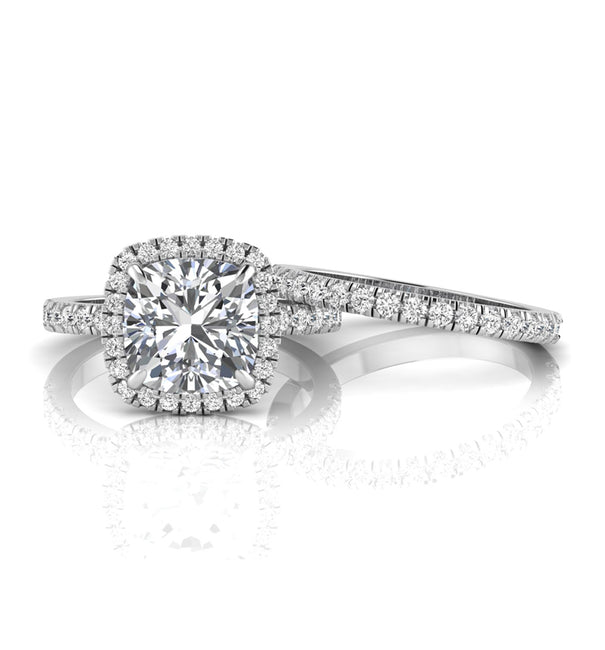 Cushion Cut Moissanite Halo Wedding Bridal Ring Set