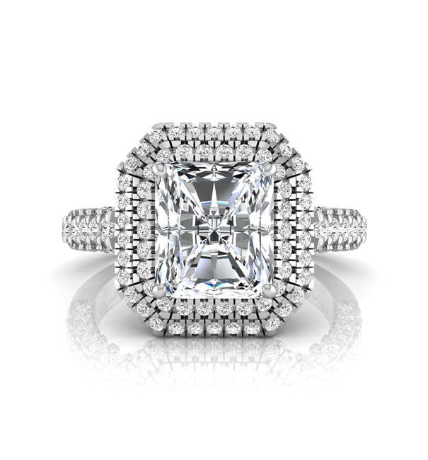 Radiant Moissanite Double Halo Ring For Engagement