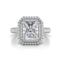 Radiant Moissanite Double Halo Ring For Engagement