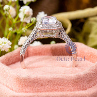 Radiant Moissanite Double Halo Ring For Engagement