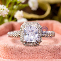 Radiant Moissanite Double Halo Ring For Engagement