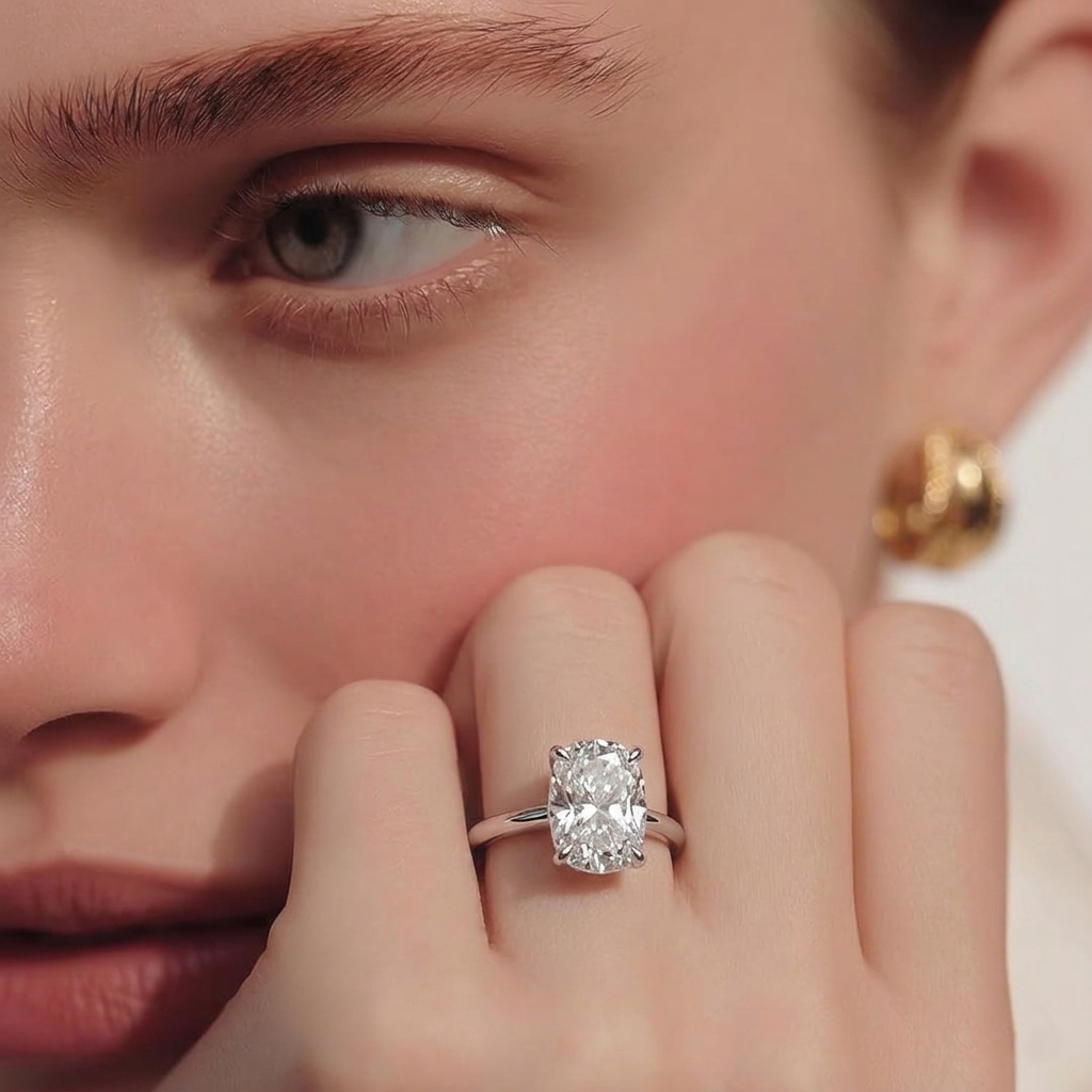 OctaPearl Cushion Cut Solitaire Engagement Ring