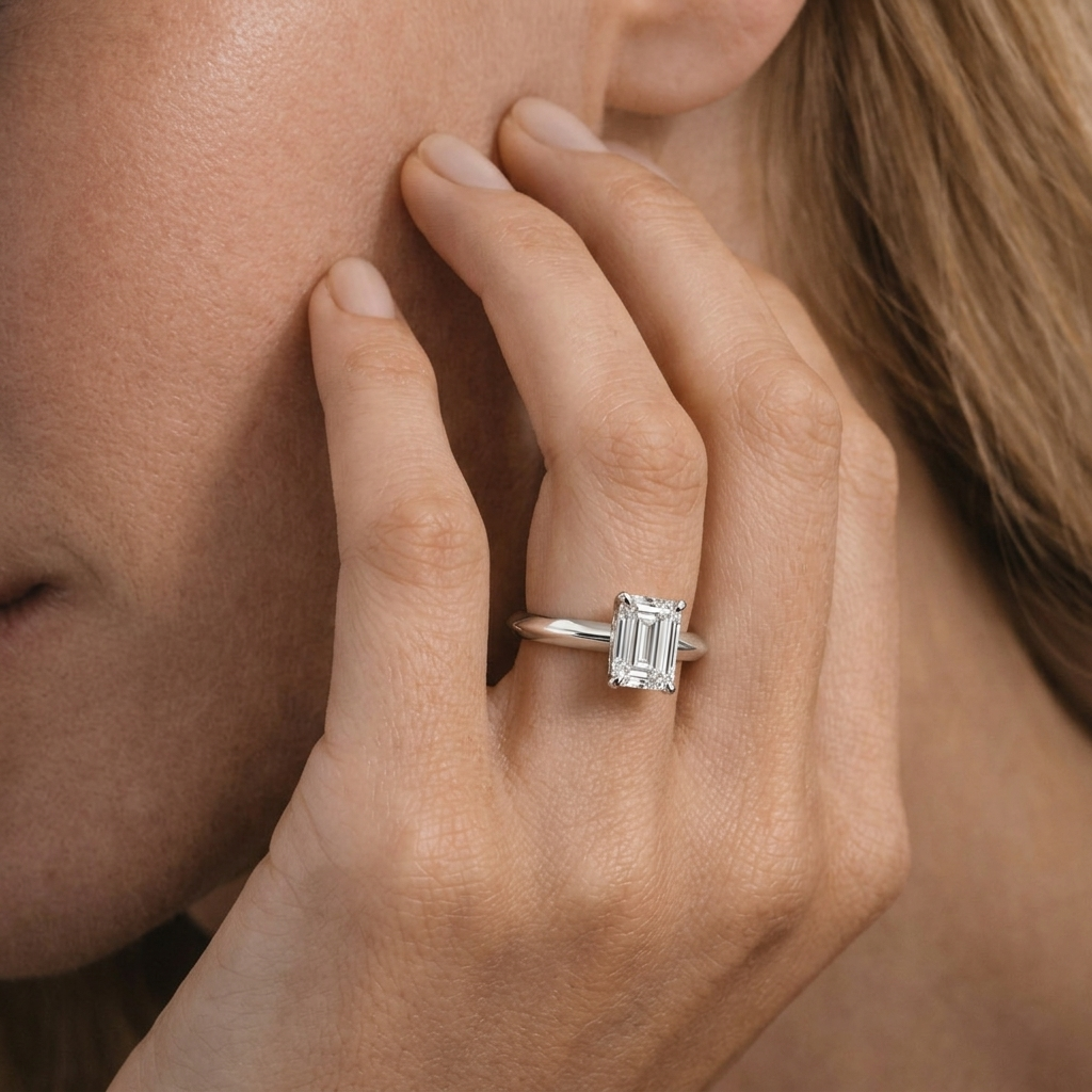 OctaPearl Emerald Cut Solitaire Engagement Ring - alternate view