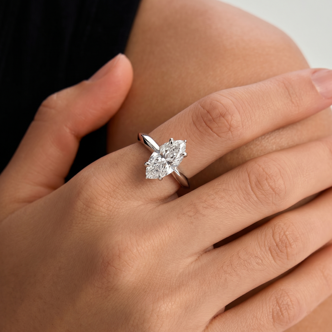 OctaPearl Marquise Cut Solitaire Engagement Ring