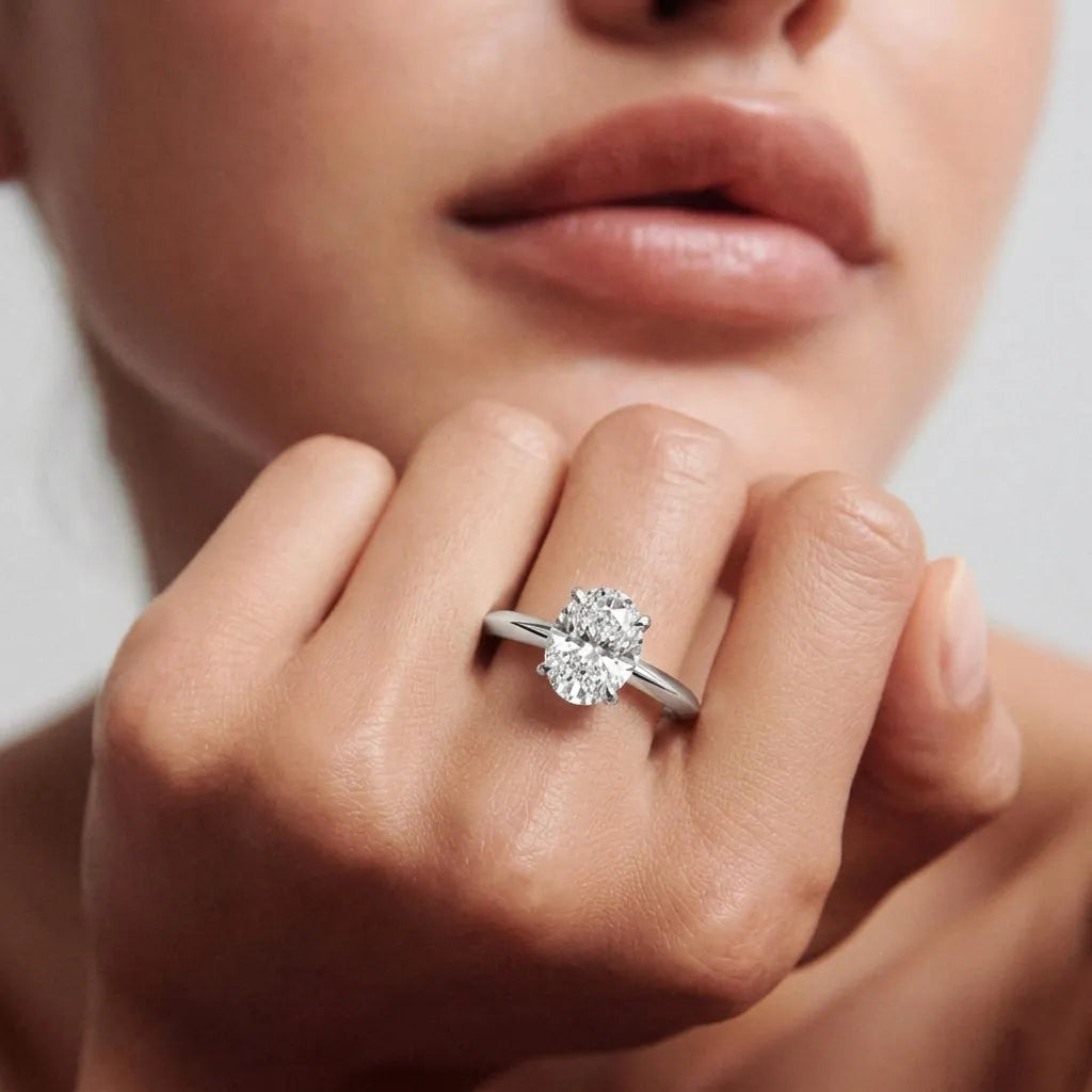 OctaPearl Oval Cut Solitaire Engagement Ring