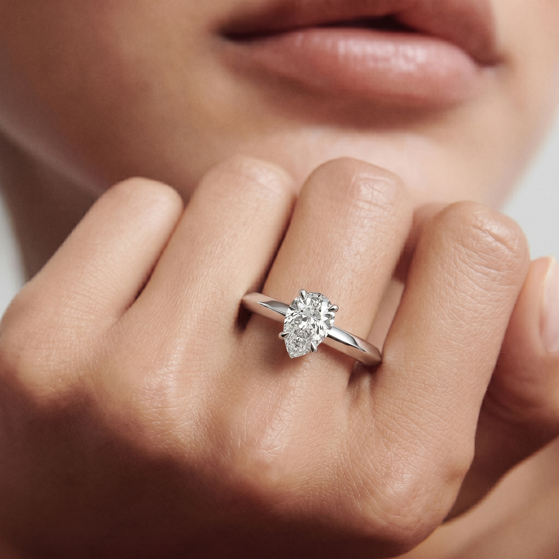 OctaPearl Pear Cut Solitaire Engagement Ring