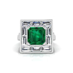 Green Asscher & Baguette CZ Stone Square Halo Ring