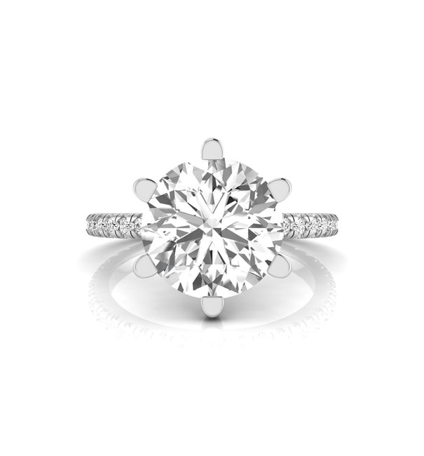 6 Prong Set Solitaire With Accent Round Moissanite Ring