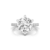 6 Prong Set Solitaire With Accent Round Moissanite Ring