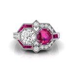 Pink & White Round CZ Two Stone Milgrain Art Deco Ring