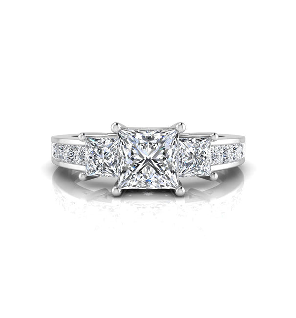 Channel Set Princess CZ Three Stone Wedding Ring