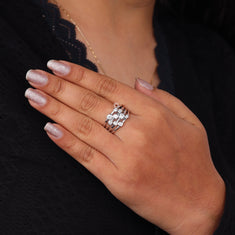 Modern Multi-Band Moissanite Statement Ring – Bezel Silver Stack