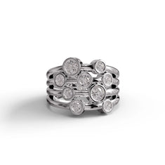 Modern Multi-Band Moissanite Statement Ring – Bezel Silver Stack