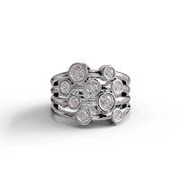 Modern Multi-Band Moissanite Statement Ring – Bezel Silver Stack